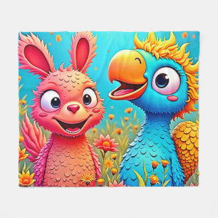 Süße Cartoon-Papageien-Hasen-Kunst Fleecedecke