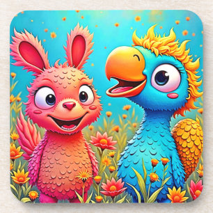 Süße Cartoon-Papageien-Hasen-Kunst Getränkeuntersetzer