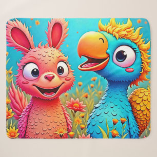 Süße Cartoon-Papageien-Hasen-Kunst Sherpadecke