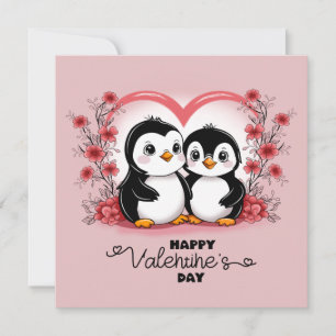 Süße Cartoon Pinguin Liebhaber Herzen Valentinstag Feiertagskarte