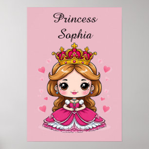 Süße Cartoon Prinzessin im rosa Kleid Poster