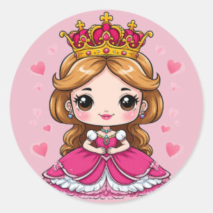Süße Cartoon Prinzessin im rosa Kleid Runder Aufkleber