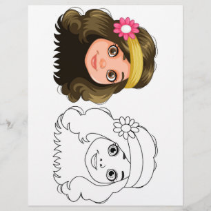 Süße Cartoon-Puppe Kopf Malvorlage Flyer