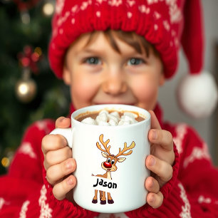 Süße Cartoon-Rentiere personalisiertes Weihnachten Kaffeetasse