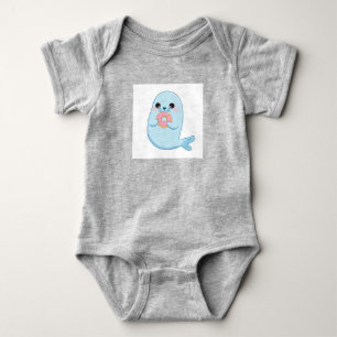Süße Cartoon-Robbe mit Donut-Baby-Body Beschreibun Baby Strampler