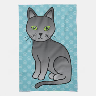 Süße Cartoon-Russisch-Blau-Katze lächelnd Küchentuch