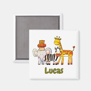 Süße Cartoon-Safari-Tiere mit individuellem Namen Magnet