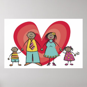 Süße Cartoon Spaß Glückliche Familie Liebe Herz Va Poster