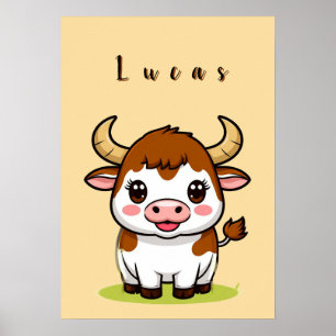 Süße Cartoon-Stier-Kinderzimmer-Dekoration Poster