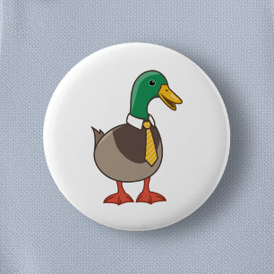 Süße Cartoon-Stockente mit Krawatte Button