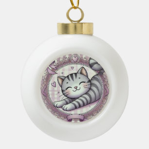 Süße Cartoon-Tabby-Katze-Illustration Keramik Kugel-Ornament
