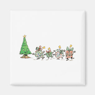 Süße Cartoon tanzende Weihnachtsgeschenke und Baum Magnet