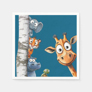Süße Cartoon-Tiere Peek-a-Boo zum Geburtstag Serviette