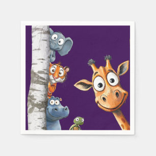 Süße Cartoon-Tiere Peek-a-Boo zum Geburtstag Serviette