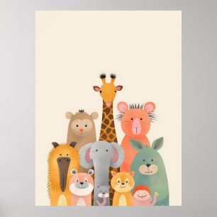 Süße Cartoon-Tiergruppe Baby Kinder  Poster
