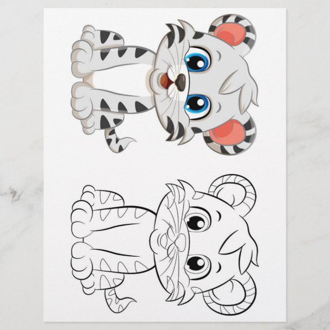 Süße Cartoon-Tiger-Malvorlage Flyer (Vorne)