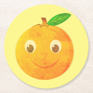 Süße Cartoon-Vintage-Orangen-Zeichnung Runder Pappuntersetzer