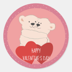 Süße Cartoon-Weiße Bären Umarmen Rosa Valentinstag Runder Aufkleber