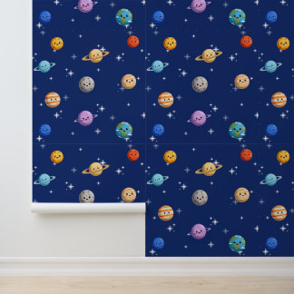 Süße Cartoon-Weltraum-Planeten-Kinder-Wallpaper Tapete