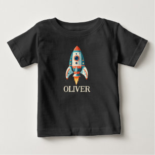 Süße Cartoon-Weltraumrakete personalisiert Baby T-shirt