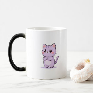 Süße Cartoonfigur einer schüchternen Katze Verwandlungstasse