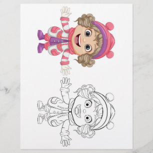 Süße Cartoonfigur im Winteranzug zum Ausmalen Flyer
