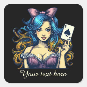 Süße Casino Vintage-Dame Text hinzufügen  Quadratischer Aufkleber
