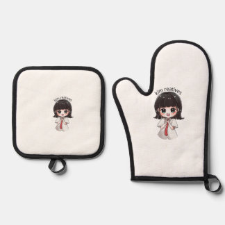 Süße Chibi-Anime-Girl-Küchen-Ofenhandschuh und Top Ofenhandschuh & Topflappen-Set