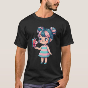 Süße Chibi-Anime-Girl mit Schmetterling-T-Shirt T-Shirt