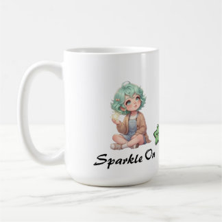 Süße Chibi-Anime-Girl-Sparkle auf Kaffeetasse