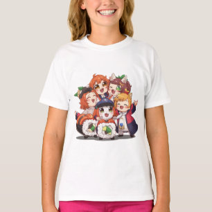 Süße Chibi-Anime-Mädchen Sushi-Gruppenkunst T-Shirt