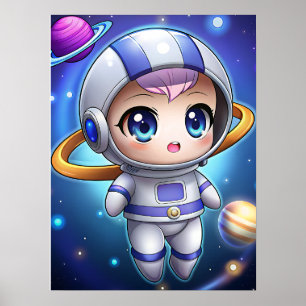 Süße Chibi-Astronautin Weltraumforscherin Kawaii Poster