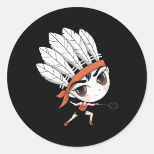 Süße Chibi Badminton Federball Manga Cartoon Runder Aufkleber