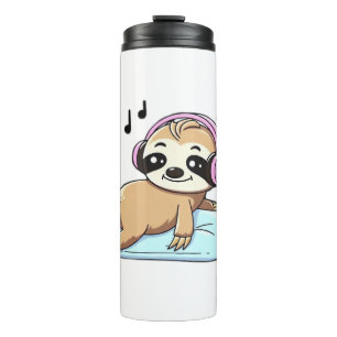 Süße Chibi-Faultier hört Musik � Entspannend Cute Thermosbecher