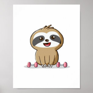 Süße Chibi-Faultier-Workout � Lustiges Kawaii-Gym- Poster