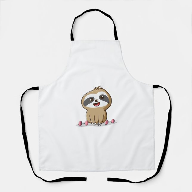 Süße Chibi-Faultier-Workout � Lustiges Kawaii-Gym- Schürze (Vorderseite)