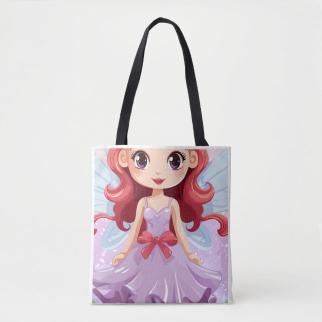Süße Chibi-Fee Engel Lila Kleid Schulter Tote  (Vorderseite)