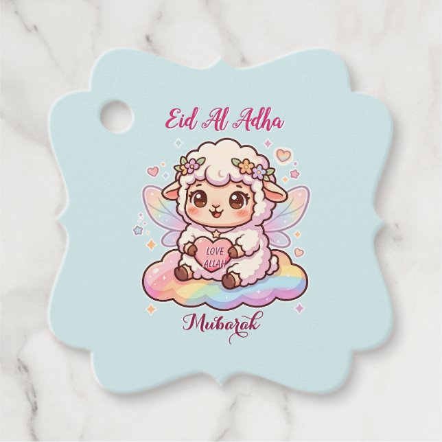 Süße Chibi-Fee-Schaf-Regenbogen-Eid-Adha-Mubarak  Geschenkanhänger (Vorderseite)