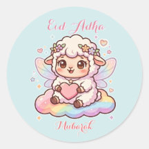 Süße Chibi-Fee-Schaf-Regenbogen-Eid-Adha-Mubarak