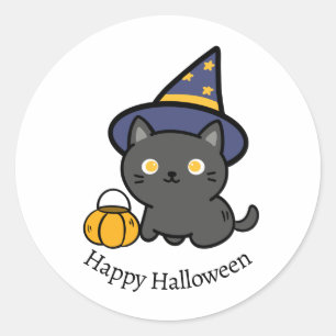Süße Chibi-Katze Frohes Halloween Runder Aufkleber