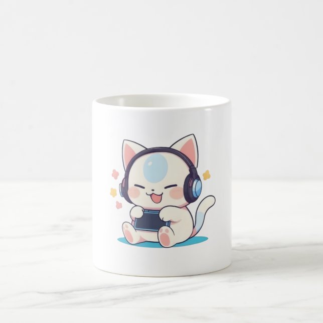 Süße Chibi-Katzen-Gaming-Headsets Tragbare Konsole Kaffeetasse (Mittel)