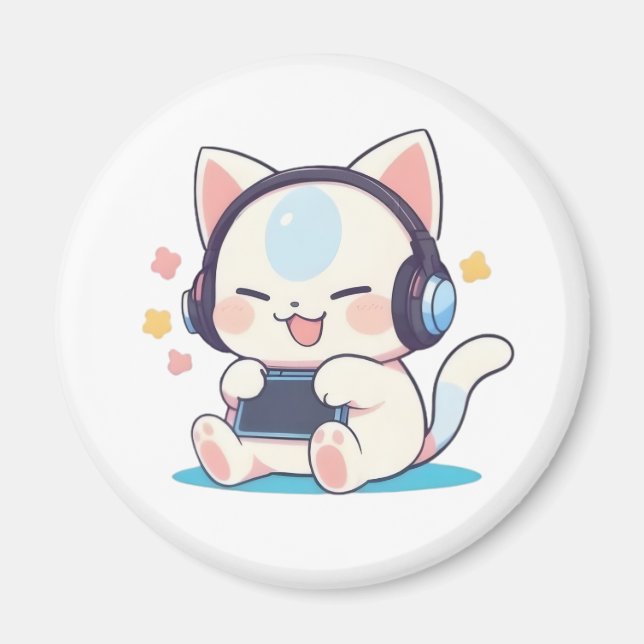 Süße Chibi-Katzen-Gaming-Headsets Tragbare Konsole Magnet (Vorne)