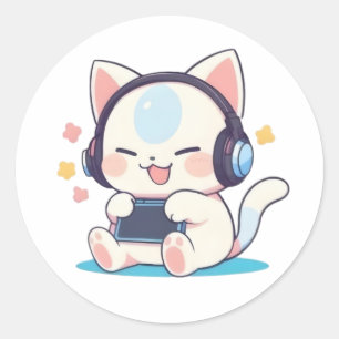 Süße Chibi-Katzen-Gaming-Headsets Tragbare Konsole Runder Aufkleber