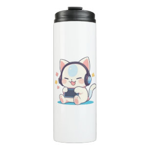 Süße Chibi-Katzen-Gaming-Headsets Tragbare Konsole Thermosbecher