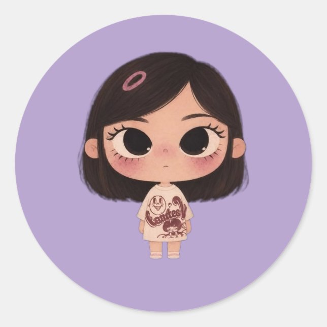 Süße Chibi-Mädchen-Illustration Runde Pinback-Tast Runder Aufkleber (Vorderseite)