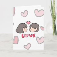 Süße Chibi-Paar "LIEBE" gefaltete Grußkarte - Ro