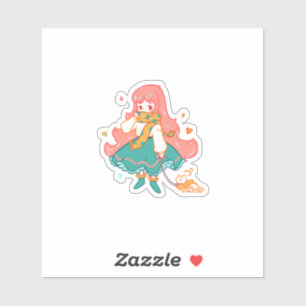 Süße Chibi-Pastell-Anime-Girl mit Cat-Vinyl Aufkleber