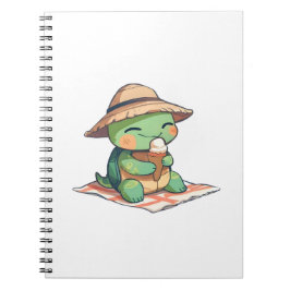 Süße Chibi-Schildkröte mit Strohhut beim Eisessen Notizblock