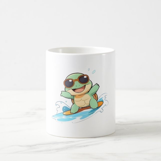 Süße Chibi-Schildkröte Surfer Sommer Strand Design Kaffeetasse (Mittel)