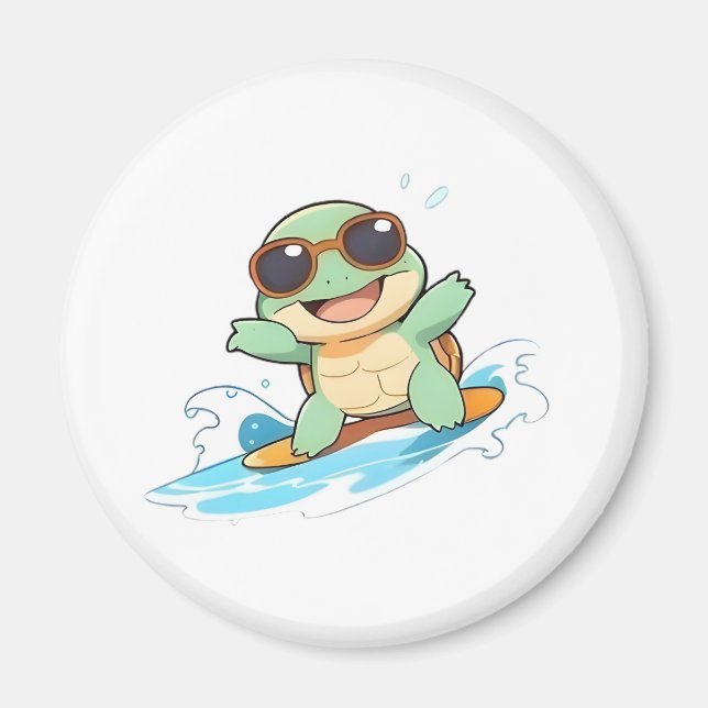 Süße Chibi-Schildkröte Surfer Sommer Strand Design Magnet (Vorne)